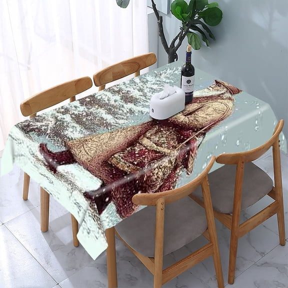 RKSupls Vintage Santa Snow Tree Rectangle Dining Tablecloth, Washable Wipeable Stain & Wrinkle Resistant Polyester Tablecloth for Kitchen Picnic Party