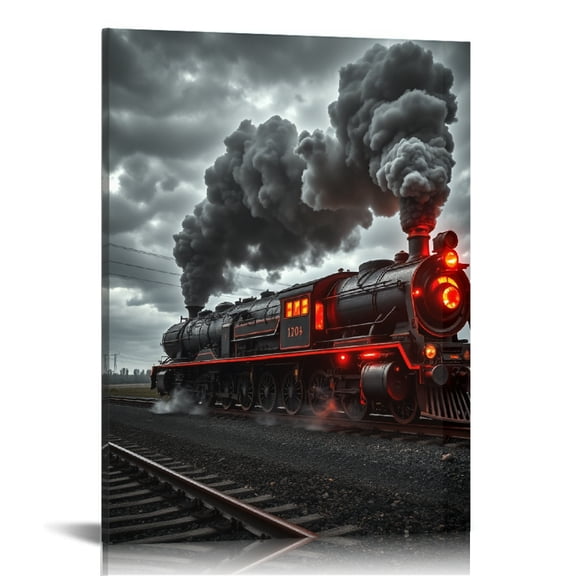 RKSupls Vintage Steam Train Red Light Canvas Wall Art, Canvas Prints Wall Art for Living Room Bedroom Entryway Office, Art Print Painting for Home Decor