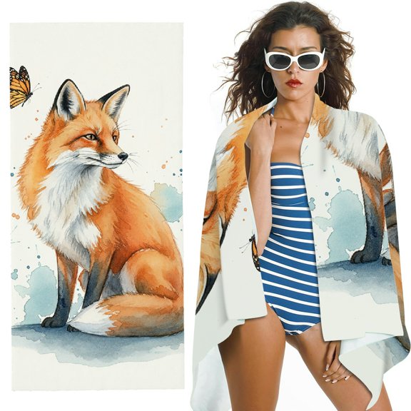 RKSupls Vintage Watercolor Butterfly Fox Oversized Microfiber Beach Towel - Ultra-Soft Microfiber, for Bathroom, beach, Soft Super Absorbent- 30x60 in