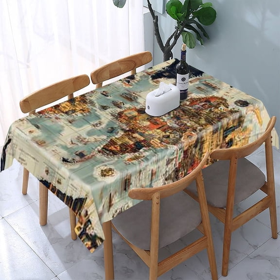 RKSupls Vintage World Map Rectangle Dining Tablecloth, Washable Wipeable Stain & Wrinkle Resistant Polyester Tablecloth for Kitchen Picnic Party