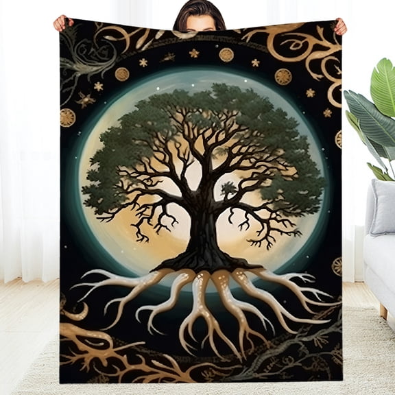 RKSupls Warm and Cozy Throw, Moon Tree Roots Crescent Mystical Fuzzy Bedding for the Couch - Tear-Resistant Soft Soft Throw for Couch, Travel, Camping Home Decor