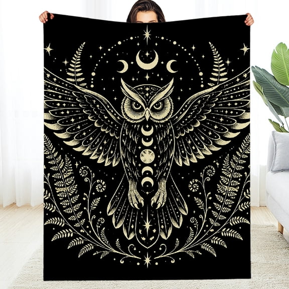 RKSupls Warm and Cozy Throw, Nocturnal Owl With Moon Phases All-Season Blanket - All-Season Comfort Machine Washable Soft Throw for Couch, Travel, Camping