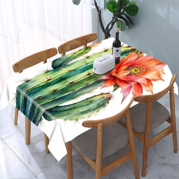 RKSupls Watercolor Cactus Flower Rectangle Dining Tablecloth, Washable Wipeable Stain & Wrinkle Resistant Polyester Tablecloth for Kitchen Picnic Party