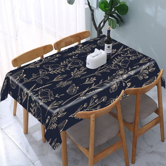 RKSupls Watercolor Floral Border Design Rectangle Dining Tablecloth, Washable Wipeable Stain & Wrinkle Resistant Polyester Tablecloth for Kitchen Picnic Party