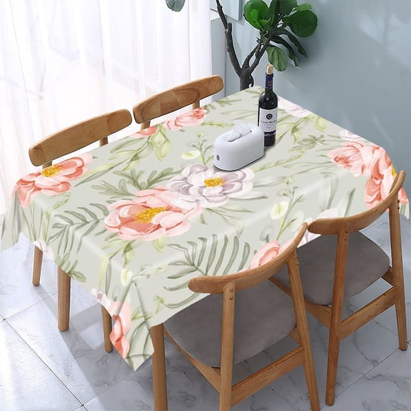 RKSupls Watercolor Floral Elegant Seamless Rectangle Dining Tablecloth, Washable Wipeable Stain & Wrinkle Resistant Polyester Tablecloth for Kitchen Picnic Party