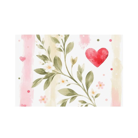 RKSupls Watercolor Flower Branch Heart Linen Placemats 30x45cm Straight Edge Stain Resistant Washable Non-Slip Table Mats Table for Kitchen Dining Room Home