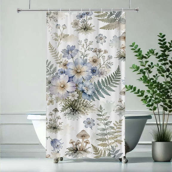 RKSupls Watercolor Flower Mushroom Waterproof Shower Curtain Polyester Shower Curtain with Hooks for Chic Elegant Home Bathtub Bathroom Decor Washable