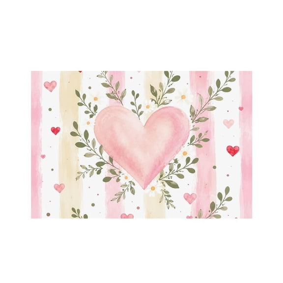 RKSupls Watercolor Heart Floral Wreath Linen Placemats 30x45cm Straight Edge Stain Resistant Washable Non-Slip Table Mats Table for Kitchen Dining Room Home