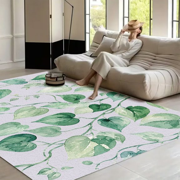 RKSupls Watercolor Ivy Pattern  Soft Fluffy Velvet Area Rug   for Living Room Bedroom, Non-Slip Washable Carpet, Modern Minimalist Home Decor Floor Mat