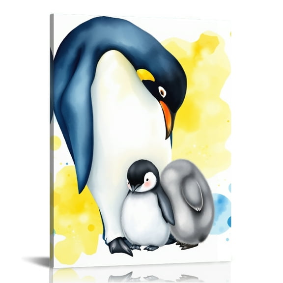 RKSupls Watercolor Penguin Family Canvas Wall Art, Canvas Prints Wall Art for Living Room Bedroom Entryway Office, Art Print Painting for Home Decor