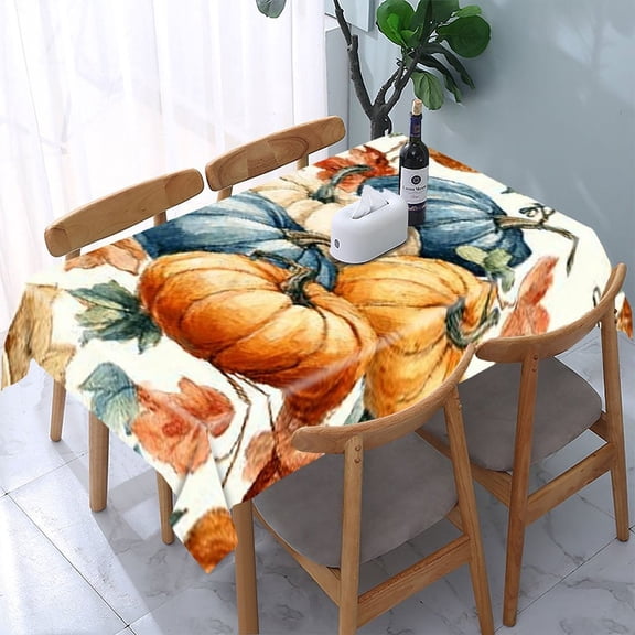 RKSupls Watercolor Pumpkin Autumn Rectangle Dining Tablecloth, Washable Wipeable Stain & Wrinkle Resistant Polyester Tablecloth for Kitchen Picnic Party