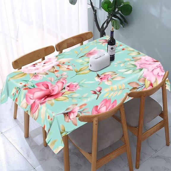 RKSupls Watercolor Rose Berry Pattern Rectangle Dining Tablecloth, Washable Wipeable Stain & Wrinkle Resistant Polyester Tablecloth for Kitchen Picnic Party