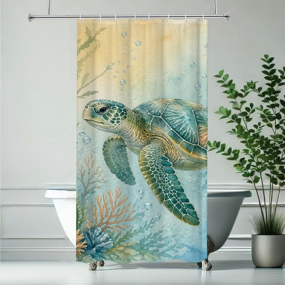 RKSupls Watercolor Sea Turtle  Polyester Shower Curtain with Hooks for Chic Elegant Waterproof Shower Curtain Home Bathtub Bathroom Decor Washable