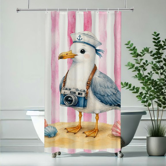RKSupls Watercolor Seagull Camera Sailor Hat  Polyester Shower Curtain with Hooks for Chic Elegant Waterproof Shower Curtain Home Bathtub Bathroom Decor