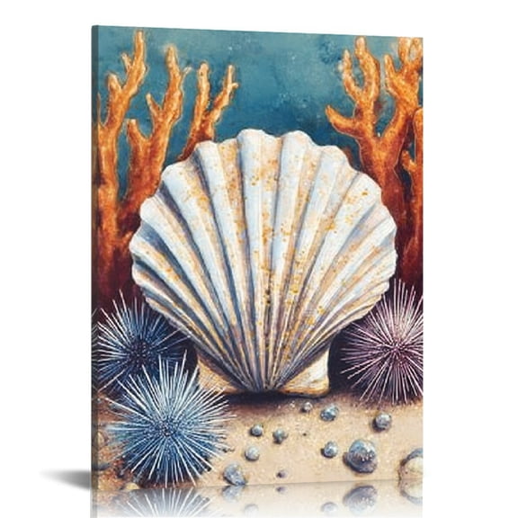 RKSupls Watercolor Shell Coral Canvas Wall Art, Canvas Prints Wall Art for Living Room Bedroom Entryway Office, Art Print Painting for Valentine's Day Home Decorations,12x16in