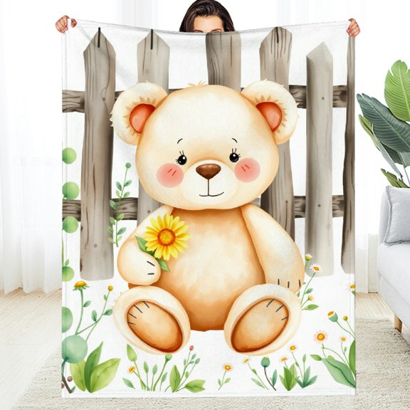RKSupls Watercolor Teddy Bear Nursery Soft Flannel Throw Blanket, Lightweight Fuzzy Warm Cozy Blanket for Couch Bed Home Travel Decor