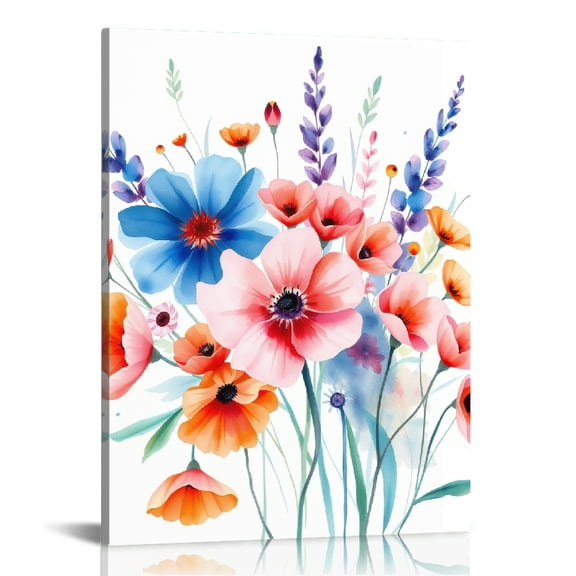 RKSupls Watercolor Wildflower Bouquet Canvas Wall Art, Canvas Prints Wall Art for Living Room Bedroom Entryway Office, Art Print Painting for Home Decor