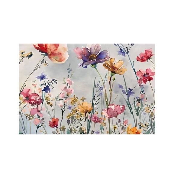 RKSupls Watercolor Wildflowers Meadow Linen Placemats 30x45cm Straight Edge Stain Resistant Washable Non-Slip Table Mats Table for Kitchen Dining Room Home