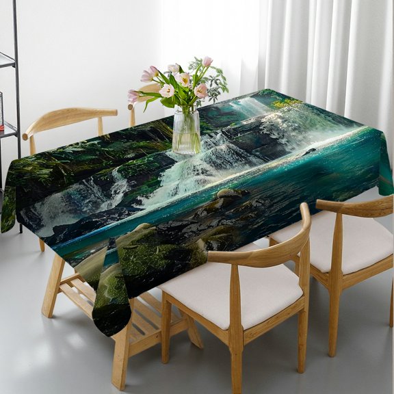 RKSupls Waterfall Forest Bridge Pool Rectangle Dining Tablecloth, Machine-Made - Polyester Tablecloths Rectangle Dining Tablecloth, Kitchen Picnic Party