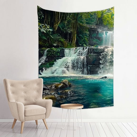 RKSupls Waterfall Forest Bridge Pool Vertical Tapestry Wall Hanging, Vertical Tapestry Wall Hanging for Bedroom Dorm Living Room Apartment Home Decor