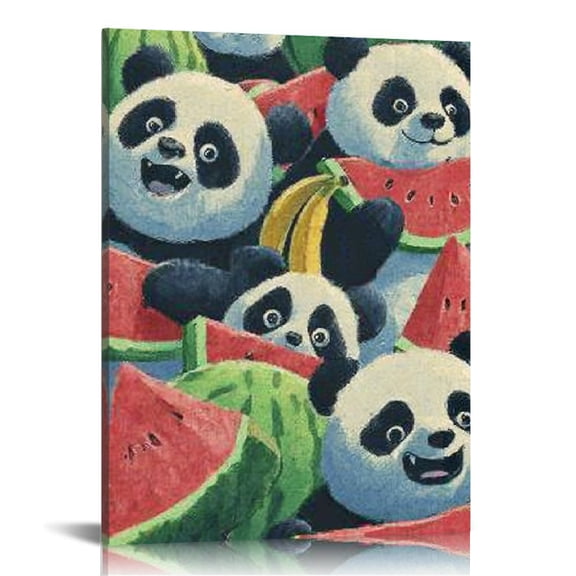 RKSupls Watermelon Panda Party Canvas Wall Art, Canvas Prints Wall Art for Living Room Bedroom Stairway Office, Art Print Painting for Home Decorations,12x16in