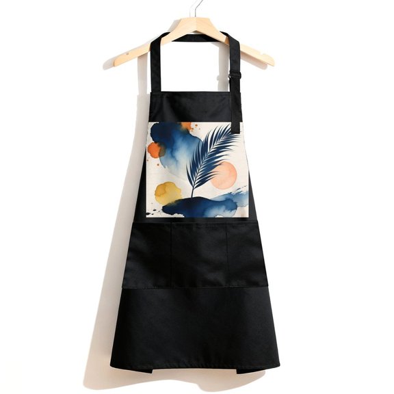 RKSupls Waterproof Bib Apron with 3 Pockets, Abstract Geometric Bohemian Sun Moon Adjustable Neck Strap Soft 100% Polyester Water Resistant Apron for Kitchen Restaurant Home Use