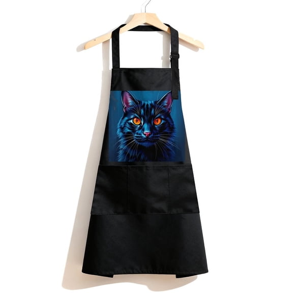 RKSupls Waterproof Bib Apron with 3 Pockets, Blue Cat Portrait Tapestry Adjustable Neck Strap Soft Polyester Water Resistant Apron for Kitchen Restaurant Home Use