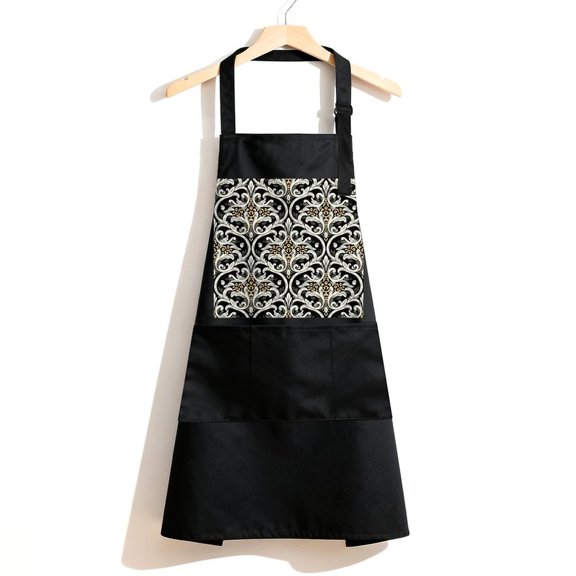 RKSupls Waterproof Bib Apron with 3 Pockets, Boho Cheetah Leopard Adjustable Neck Strap Soft 100% Polyester Water Resistant Apron for Kitchen Restaurant Home Use