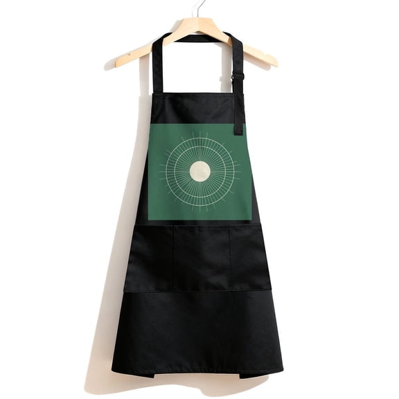 RKSupls Waterproof Bib Apron with 3 Pockets, Boho Green Sun Sunrise Sunshine Adjustable Neck Strap Soft 100% Polyester Water Resistant Apron for Kitchen Restaurant Home Use