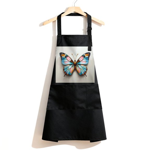 RKSupls Waterproof Bib Apron with 3 Pockets, Butterfly Wall Art Adjustable Neck Strap Soft Polyester Water Resistant Apron for Kitchen Restaurant Home Use