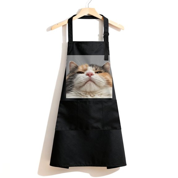 RKSupls Waterproof Bib Apron with 3 Pockets, Calico Cat Close Up Portrait Adjustable Neck Strap Soft Polyester Water Resistant Apron for Kitchen Restaurant Home Use