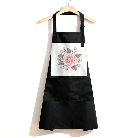 RKSupls Waterproof Bib Apron with 3 Pockets, Cherry Blossom And Hummingbird Adjustable Neck Strap Soft 100% Polyester Water Resistant Apron for Kitchen Restaurant Home Use