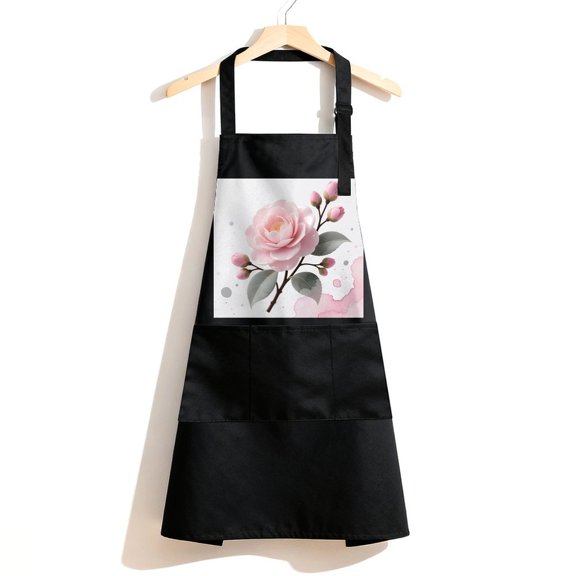 RKSupls Waterproof Bib Apron with 3 Pockets, Cherry Blossom And Hummingbird Adjustable Neck Strap Soft 100% Polyester Water Resistant Apron for Kitchen Restaurant Home Use