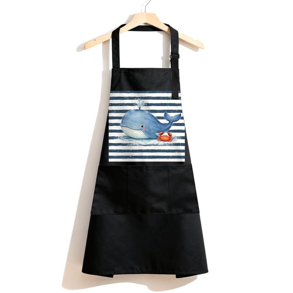 RKSupls Waterproof Bib Apron with 3 Pockets, Cute Whale And Crab Nautical Friends Adjustable Neck Strap Soft Polyester Water Resistant Apron for Kitchen Restaurant Home Use