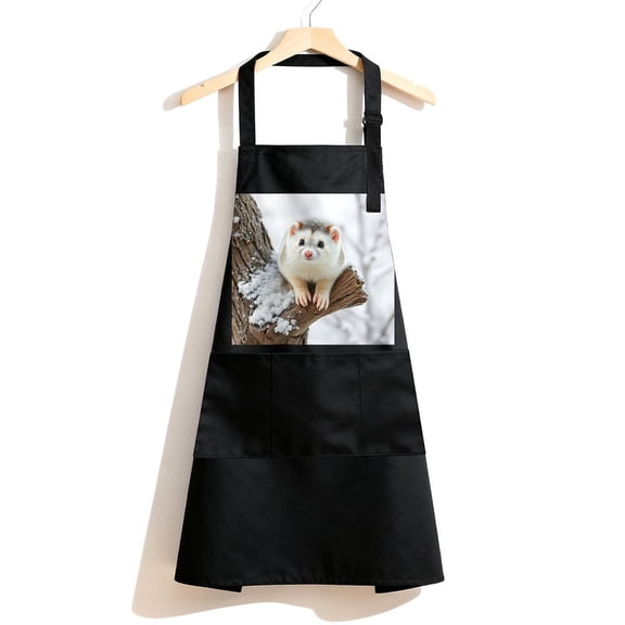 RKSupls Waterproof Bib Apron with 3 Pockets, Ferret Snow Winter Tapestry Adjustable Neck Strap Soft Polyester Water Resistant Apron for Kitchen Restaurant Home Use