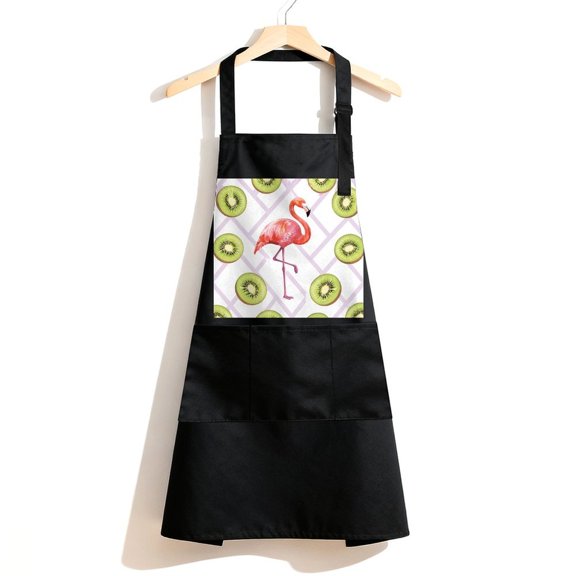 RKSupls Waterproof Bib Apron with 3 Pockets, Flamingo With Easter Basket And Palm Tree Adjustable Neck Strap Soft 100% Polyester Water Resistant Apron for Kitchen Restaurant Home Use