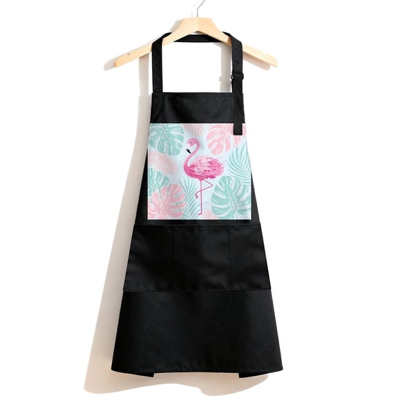 RKSupls Waterproof Bib Apron with 3 Pockets, Flamingo Tropical Palm Leaf Pastel Art Adjustable Neck Strap Soft 100% Polyester Water Resistant Apron for Kitchen Restaurant Home Use