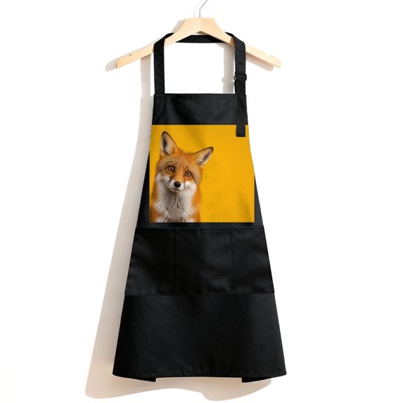 RKSupls Waterproof Bib Apron with 3 Pockets, Fox With Monocle Adjustable Neck Strap Soft Polyester Water Resistant Apron for Kitchen Restaurant Home Use