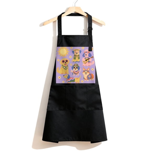 RKSupls Waterproof Bib Apron with 3 Pockets, Hippie Dog Pack Adjustable Neck Strap Soft Polyester Water Resistant Apron for Kitchen Restaurant Home Use