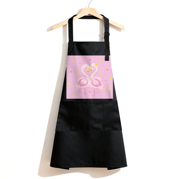 RKSupls Waterproof Bib Apron with 3 Pockets, Kissing Flamingos Forming Heart Adjustable Neck Strap Soft 100% Polyester Water Resistant Apron for Kitchen Restaurant Home Use