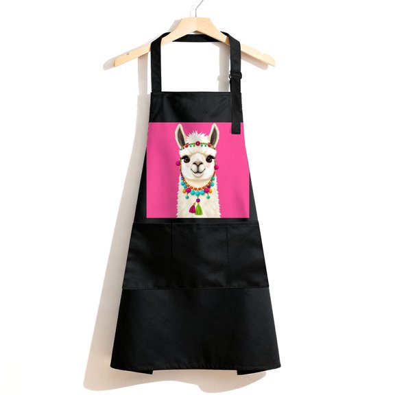 RKSupls Waterproof Bib Apron with 3 Pockets, Llama Boho Animal Tapestry Adjustable Neck Strap Soft Polyester Water Resistant Apron for Kitchen Restaurant Home Use