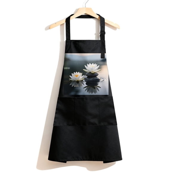 RKSupls Waterproof Bib Apron with 3 Pockets, Lotus Flowers And Stones Spa Pictures Adjustable Neck Strap Soft 100% Polyester Water Resistant Apron for Kitchen Restaurant Home Use