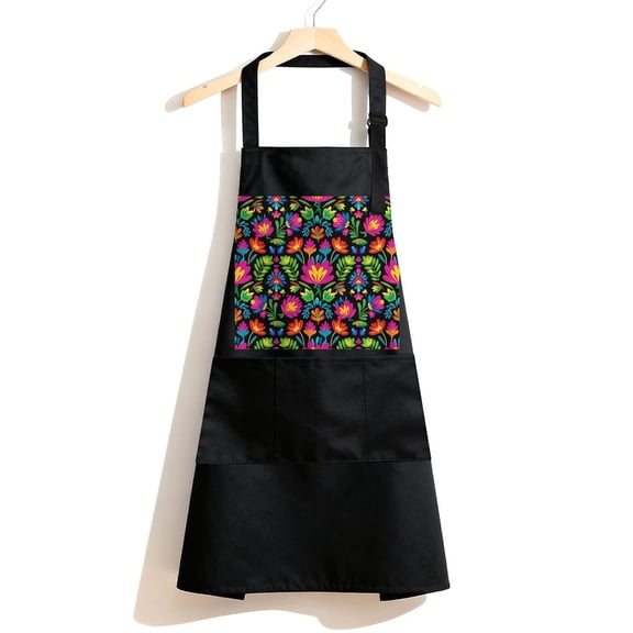 RKSupls Waterproof Bib Apron with 3 Pockets, Mexican Fiesta Adjustable Neck Strap Soft 100% Polyester Water Resistant Apron for Kitchen Restaurant Home Use