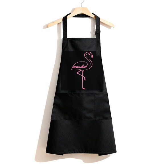 RKSupls Waterproof Bib Apron with 3 Pockets, Minimalist Pink Flamingo Silhouette Adjustable Neck Strap Soft 100% Polyester Water Resistant Apron for Kitchen Restaurant Home Use