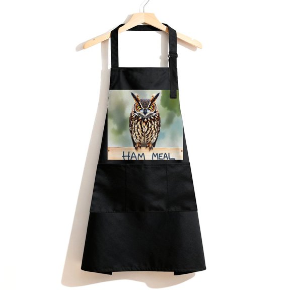 RKSupls Waterproof Bib Apron with 3 Pockets, Owl Bird Nature Wildlife Portrait Adjustable Neck Strap Soft Polyester Water Resistant Apron for Kitchen Restaurant Home Use