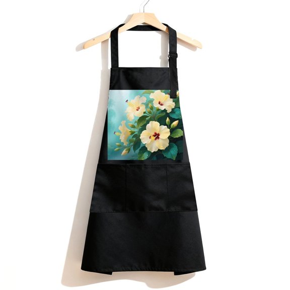 RKSupls Waterproof Bib Apron with 3 Pockets, Palm Tree Beach Sunset Seawave Tropical Picture Blue Ocean Adjustable Neck Strap Soft 100% Polyester Water Resistant Apron for Kitchen Restaurant Home Use