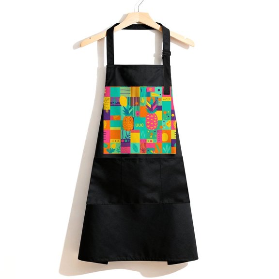 RKSupls Waterproof Bib Apron with 3 Pockets, Pineapple Geometric Abstract Adjustable Neck Strap Soft Polyester Water Resistant Apron for Kitchen Restaurant Home Use
