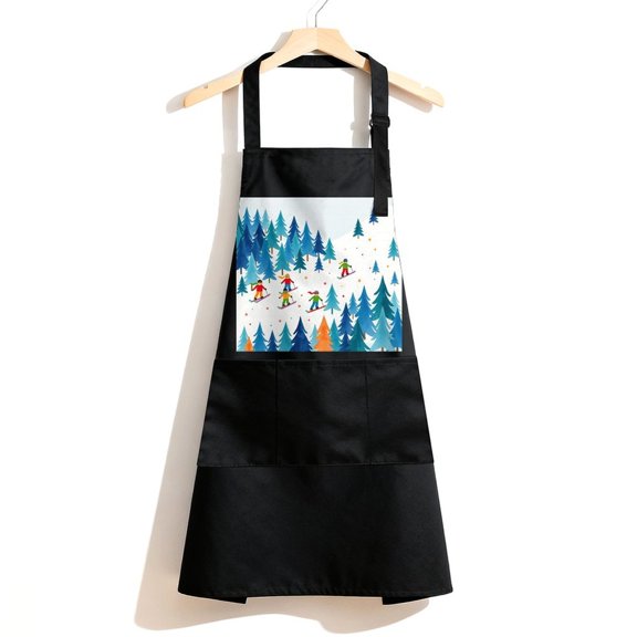 RKSupls Waterproof Bib Apron with 3 Pockets, Skiing Winter Sports Tapestry Adjustable Neck Strap Soft Polyester Water Resistant Apron for Kitchen Restaurant Home Use