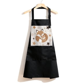RKSupls Waterproof Bib Apron with 3 Pockets, Sleeping Foxes Stars Adjustable Neck Strap Soft Polyester Water Resistant Apron for Kitchen Restaurant Home Use