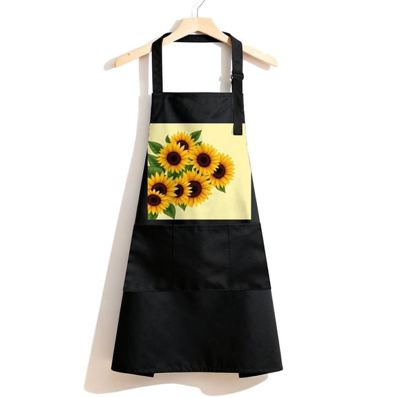 RKSupls Waterproof Bib Apron with 3 Pockets, Sunflower Bouquet Yellow Adjustable Neck Strap Soft Polyester Water Resistant Apron for Kitchen Restaurant Home Use